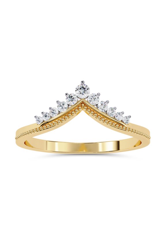 IGI Certified Lab Grown Diamond V Shaped Curved Wedding Band Rings for Women, Round Cut Diamond Stackable Engagement Ring In 18K Solid Yellow Gold F-G, VS-SI Quality (0.15 Cttw) Ring Size-5