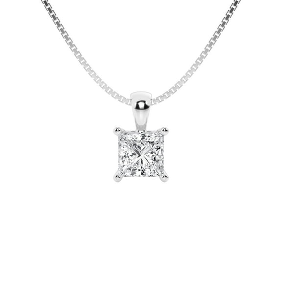 Unique Moments IGI Certified 1 Carat Princess Cut Lab Grown Diamond Solitaire Pendant Necklace In 14K White Gold For Women