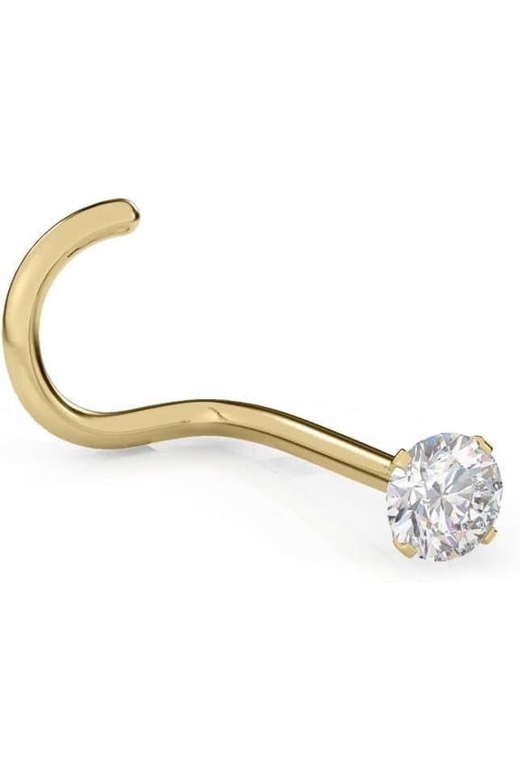 IGI Certified Real Diamond Nose Stud in 14K Gold with Twist Back 18G Nose Ring in Diamond I-J Color & I2-I3 Clarity