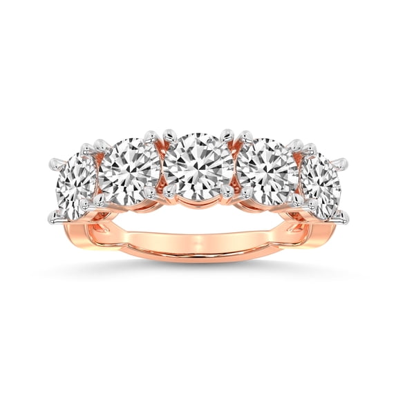 IGI Certified Round Shape Lab Grown Diamond Anniversary Band Ring For Women | 5 Stone 3 CT TW In 14K Rose Gold | FG-VS1-VS2 Quality Noella Friendly Diamonds Band Ring