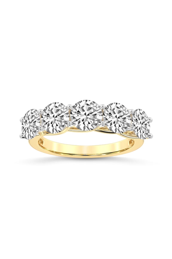 IGI Certified Round Shape Lab Grown Diamond Anniversary Band Ring For Women | 5 Stone 2 CT TW 14K Yellow Gold | FG-VS Quality Valentina Friendly Diamonds Band Ring
