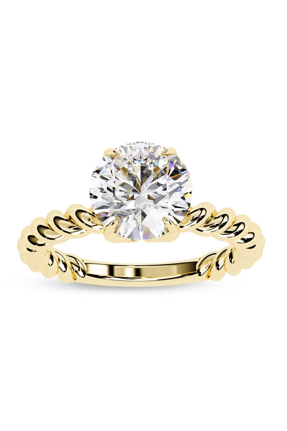 IGI Certified Twisted Rope Solitaire Lab Grown Diamond Ring, Center 8mm Round Cut Diamond Engagement Wedding Rings For Women In 14K Solid Yellow Gold | F-G, VS-SI Quality (1.92 Cttw) Ring Size-10