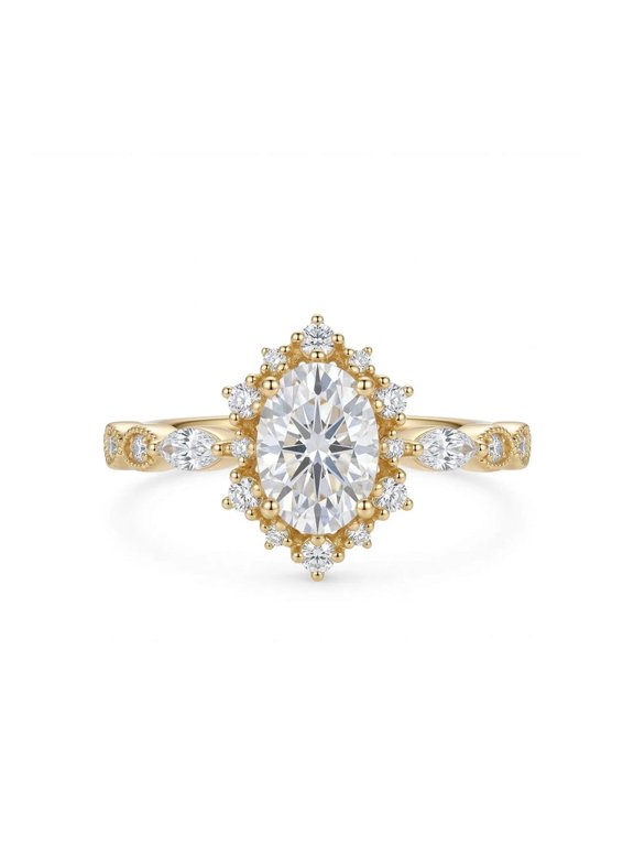 IGI Certified Vintage Oval Lab Grown Diamond Halo Engagement Ring 14K Gold Crown Wedding Promise Ring