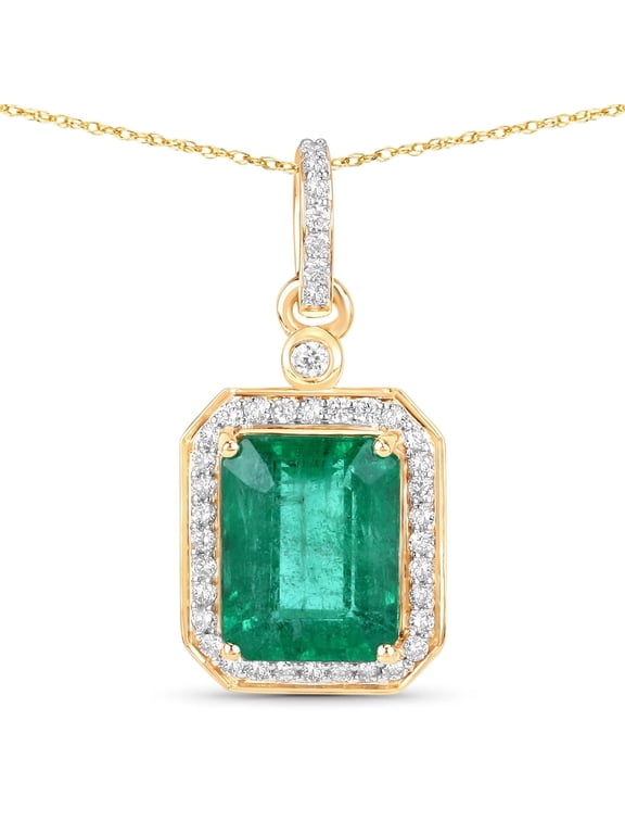 IGI Certified Zambian Emerald Pendant 2.87 Carat in 14k Yellow Gold Real Diamond Jewelry For Women Statement Piece Genuine Emerald Jewelry Diamond and Gold Pendant