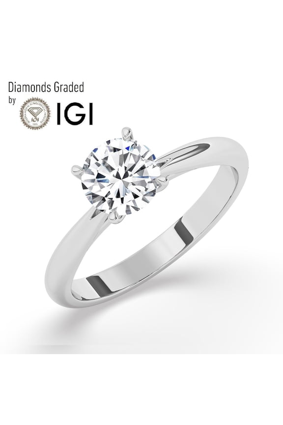 IGI,F/VS1, 1CT, Solitaire Lab-Grown Round Diamond Engagement Ring Solid 10k White Gold