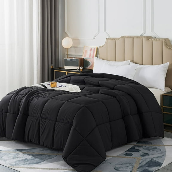 IGI Full/Queen Comforter, Black | All Season Hotel Down Alternative Duvet Insert, Adult, Unisex, 88x92in