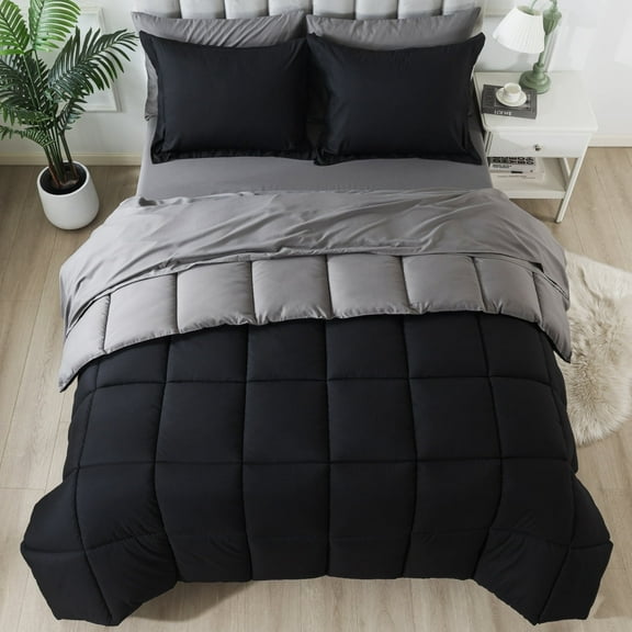 IGI King Size 7 Piece Comforter Set | Bed in a Bag for Unisex Adult | Black/Gray