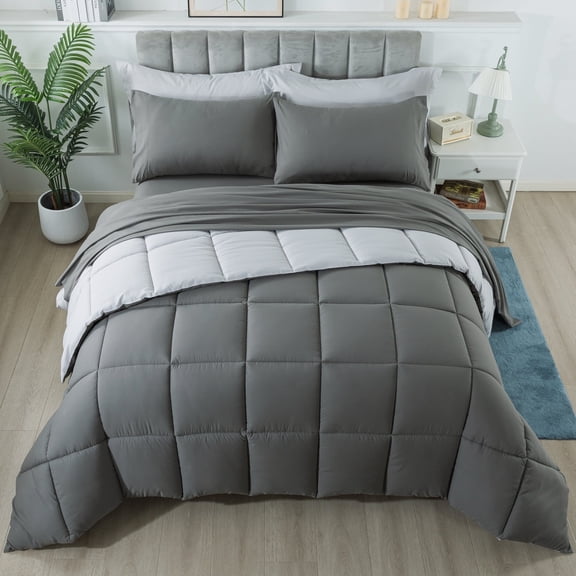 IGI King Size 7 Piece Comforter Set | Bed in a Bag for Unisex Adult | Gray/Light Gray