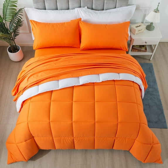 IGI King Size 7 Piece Comforter Set | Bed in a Bag for Unisex Adult | White/Orange