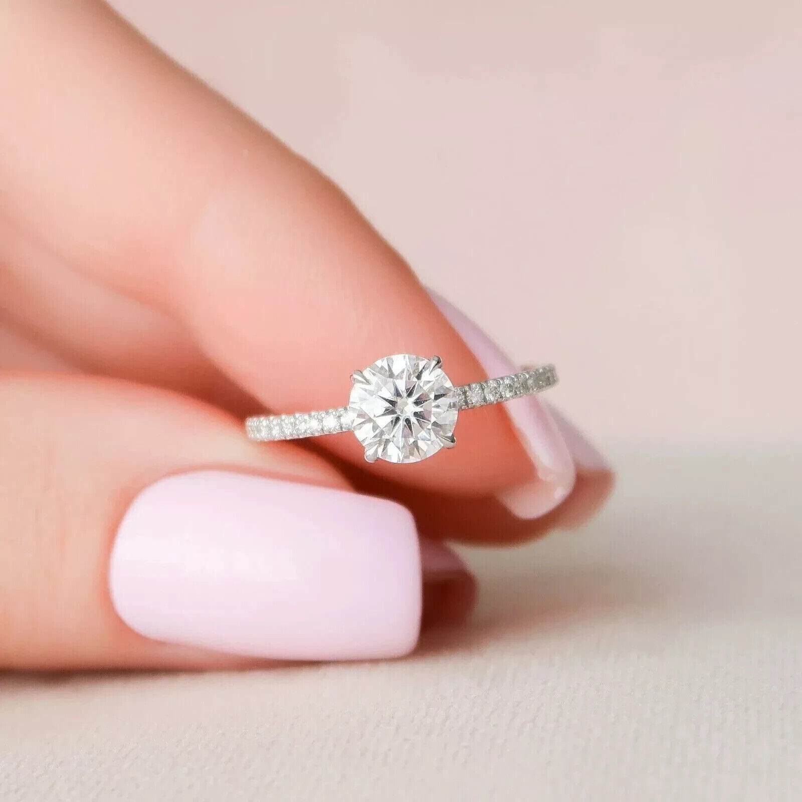 IGI Real 1.00 Ct Round Cut Lab Grown Diamond Engagement Ring 14K White Gold