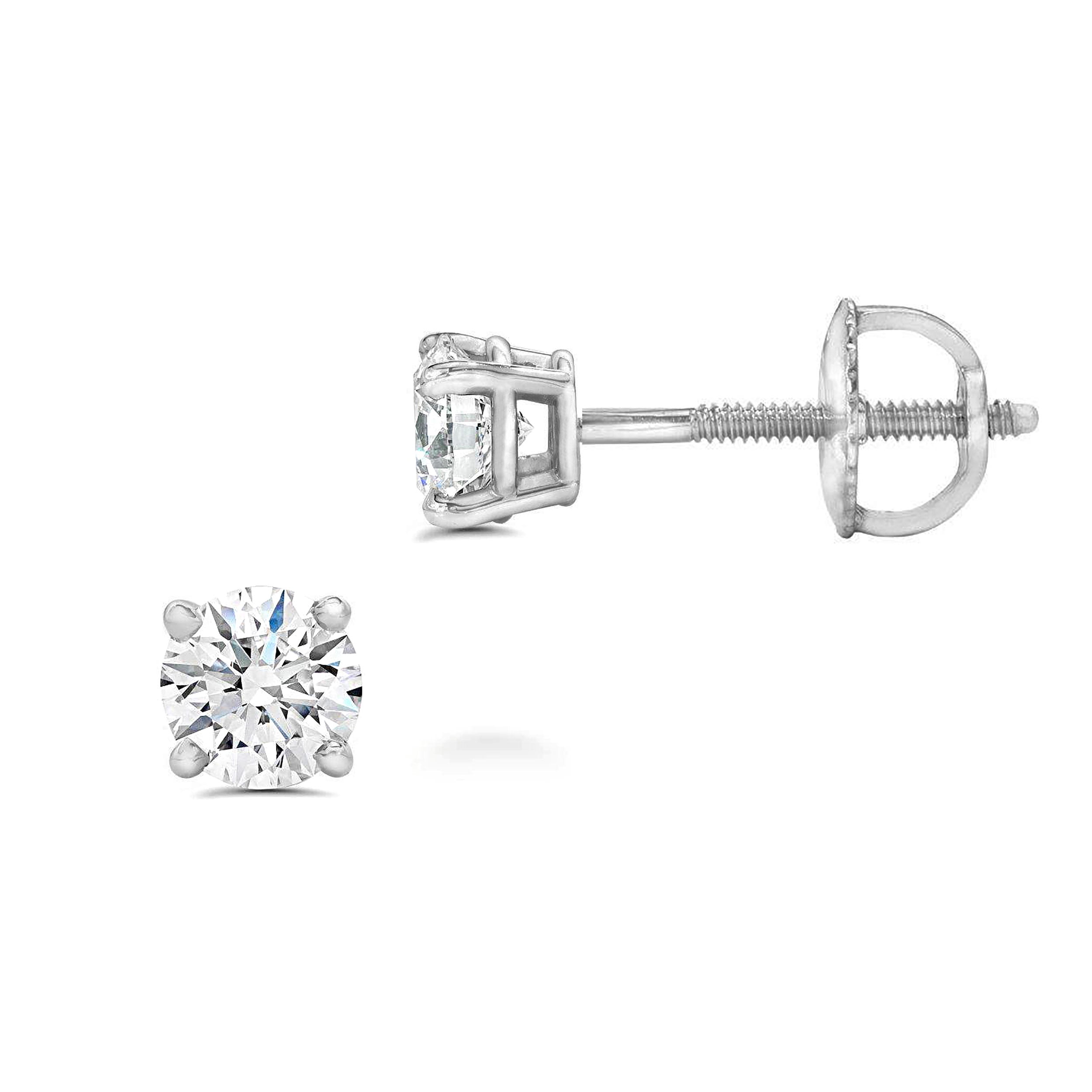 IGI Certified Lab Grown Diamond Stud Earrings for Women Set in 14k Gold Screw Backs (14K White Gold, 0.50 CTW (0.25 Carat Each Earring))
