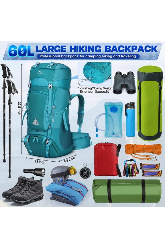 IGOLUMON 60L Hiking Backpack - Waterproof Camping Backpack with Rain Cover for Men & Women