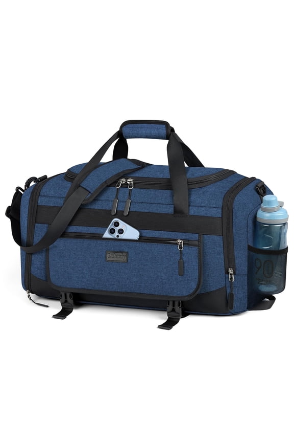 Gym Bag for Men 40L Sports Duffel Bags Gym Duffle Bag Women with Shoe Compartment & Wet Pocket Water Resistant Travel Duffel Bag Lightweight Weekender Overnight Bag Blue