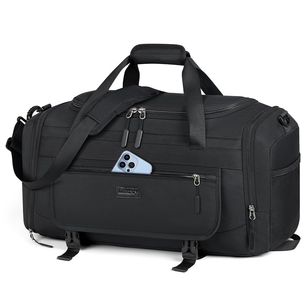 IGOLUMON Gym Bag for Men 55L Sports Duffel Bags Gym Duffle Bag Women with Shoe Compartment & Wet Pocket Water Resistant Travel Duffel Bag Lightweight Weekender Overnight Bag Black