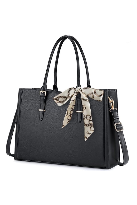 Laptop Bag for Women 15.6 Inch Waterproof Laptop Tote Bag Leather Work Bag Computer Briefcase Office Professional Large Capacity Handbag Shoulder Bag,Black