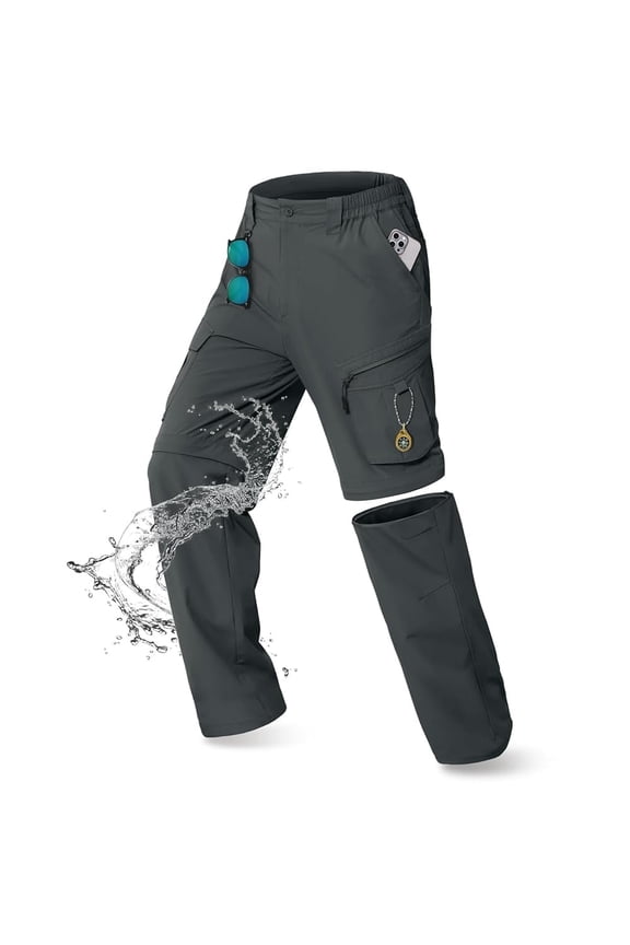Mens Hiking Pants Convertible Quick Dry Cargo Pants Water Resistant Lightweight Zip Off Outdoor Pants with 6 Pockets