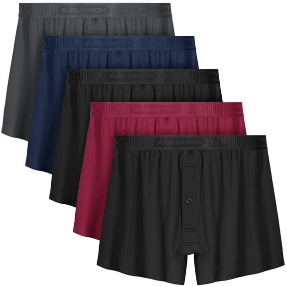 IGOLUMON Mens Underwear Boxer Shorts 5 Pack Bamboo Rayon Boxers for Men Classic Relaxed Fit Boxer Shorts with Button Fly