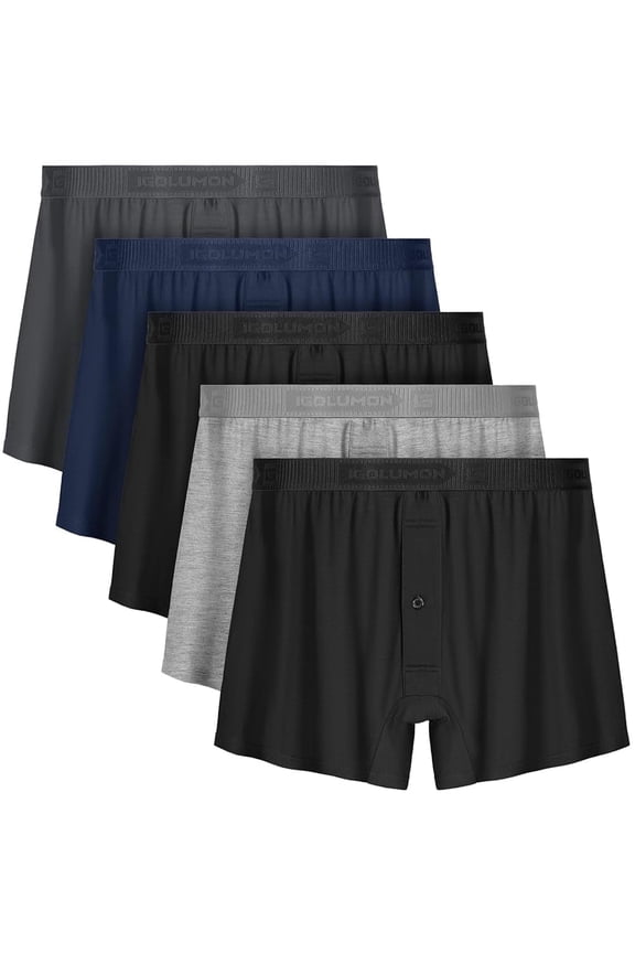 Mens Underwear Boxer Shorts 5 Pack Bamboo Rayon Boxers for Men Classic Relaxed Fit Boxer Shorts with Button Fly