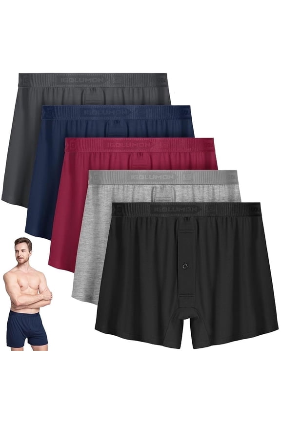 Mens Underwear Boxer Shorts 5 Pack Bamboo Rayon Boxers for Men Classic Relaxed Fit Boxer Shorts with Button Fly