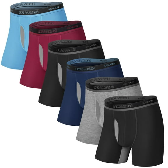 IGOLUMON Mens Underwear Boxers 6 Pack Bamboo Rayon Breathable Soft Boxer Briefs for Men with Fly Underwear Trunks