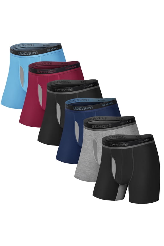 Mens Underwear Boxers 6 Pack Bamboo Rayon Breathable Soft Boxer Briefs for Men with Fly Underwear Trunks