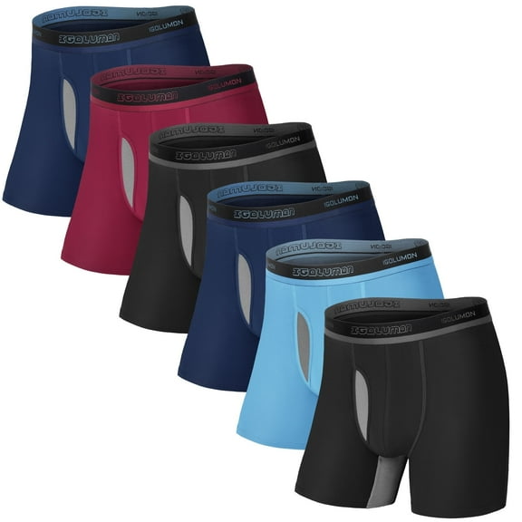 IGOLUMON Mens Underwear Boxers 6 Pack Bamboo Rayon Breathable Soft Boxer Briefs for Men with Fly Underwear Trunks