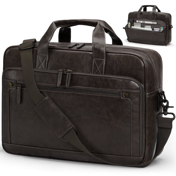 RAINSMORE Messenger Bag for Men 16 Inch Laptop Bag Leather Briefcase Vintage Crossbody Shoulder Office Computer Bag Retro College Satchel Bag for Work, Business, Coffee