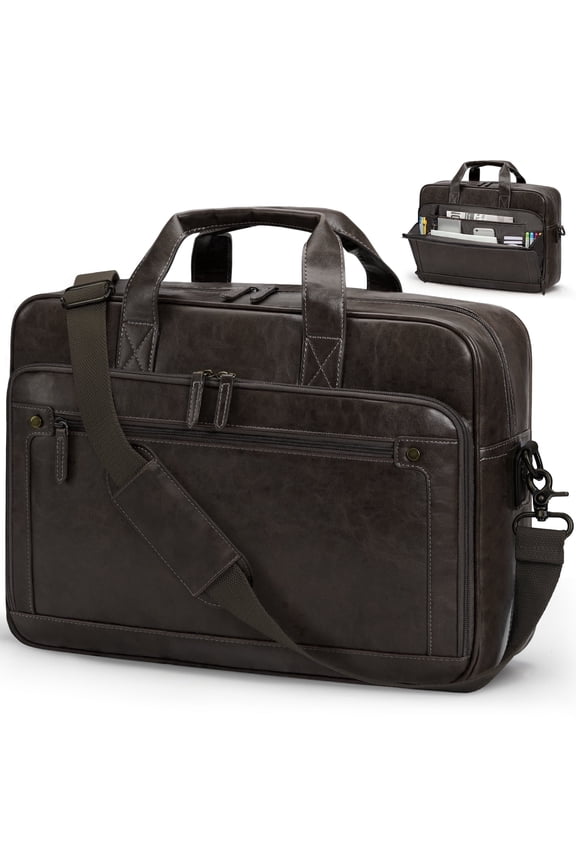 Messenger Bag for Men 16 Inch Laptop Bag Leather Briefcase Vintage Crossbody Shoulder Office Computer Bag Retro College Satchel Bag for Work, Business, Coffee