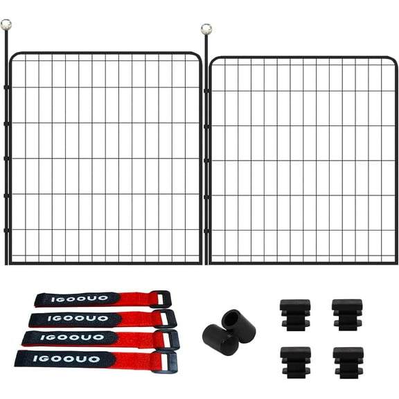 IGOOUO 32'' Height Portable Metal 2-Level Dog Fence for Small Dogs & Pets with Easy-Carry Straps, Black (2 Pack)