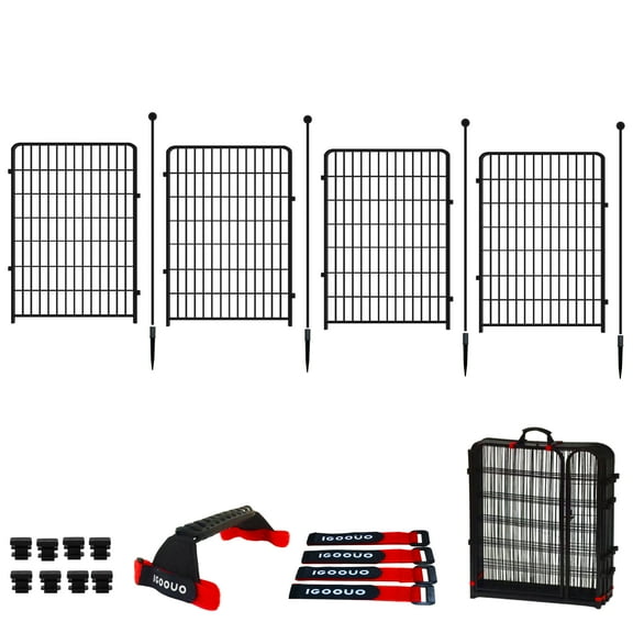 IGOOUO 3ft High Lightweight Portable Metal Outdoor Dog Pen Play Pen for Medium & Large Dogs with 4 Add-on Panels