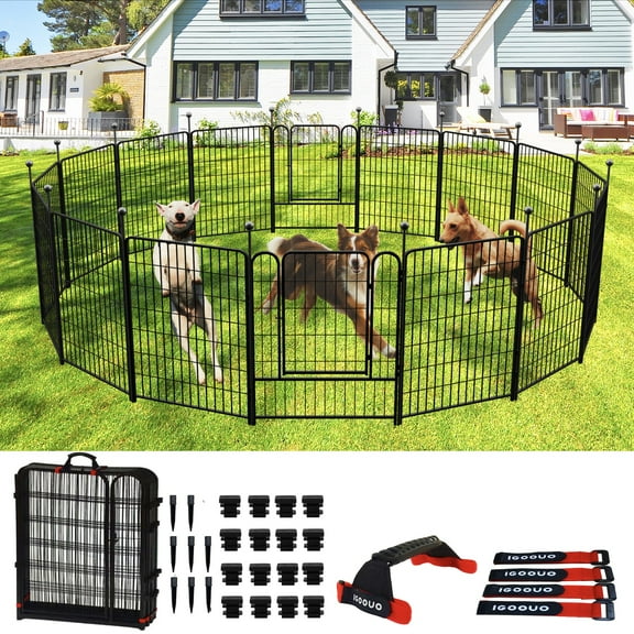 IGOOUO 3ft High Portable Metal Dog Pen Play Pen for Small, Medium & Large Dogs with Easy-Carry Straps, 8 Panels
