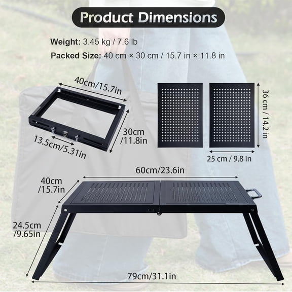 IGT Table with Swappable Panels, 31.1" x 15.7" x 9.6" Foldable Camp Table with Carry Bag