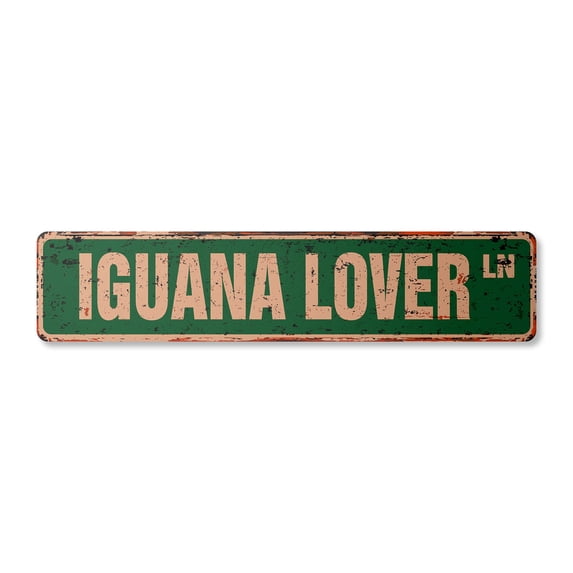 IGUANA LOVER Vintage Aluminum Street Sign lizard reptile scales green animal rustic metal tin | Indoor/Outdoor |  18" Wide