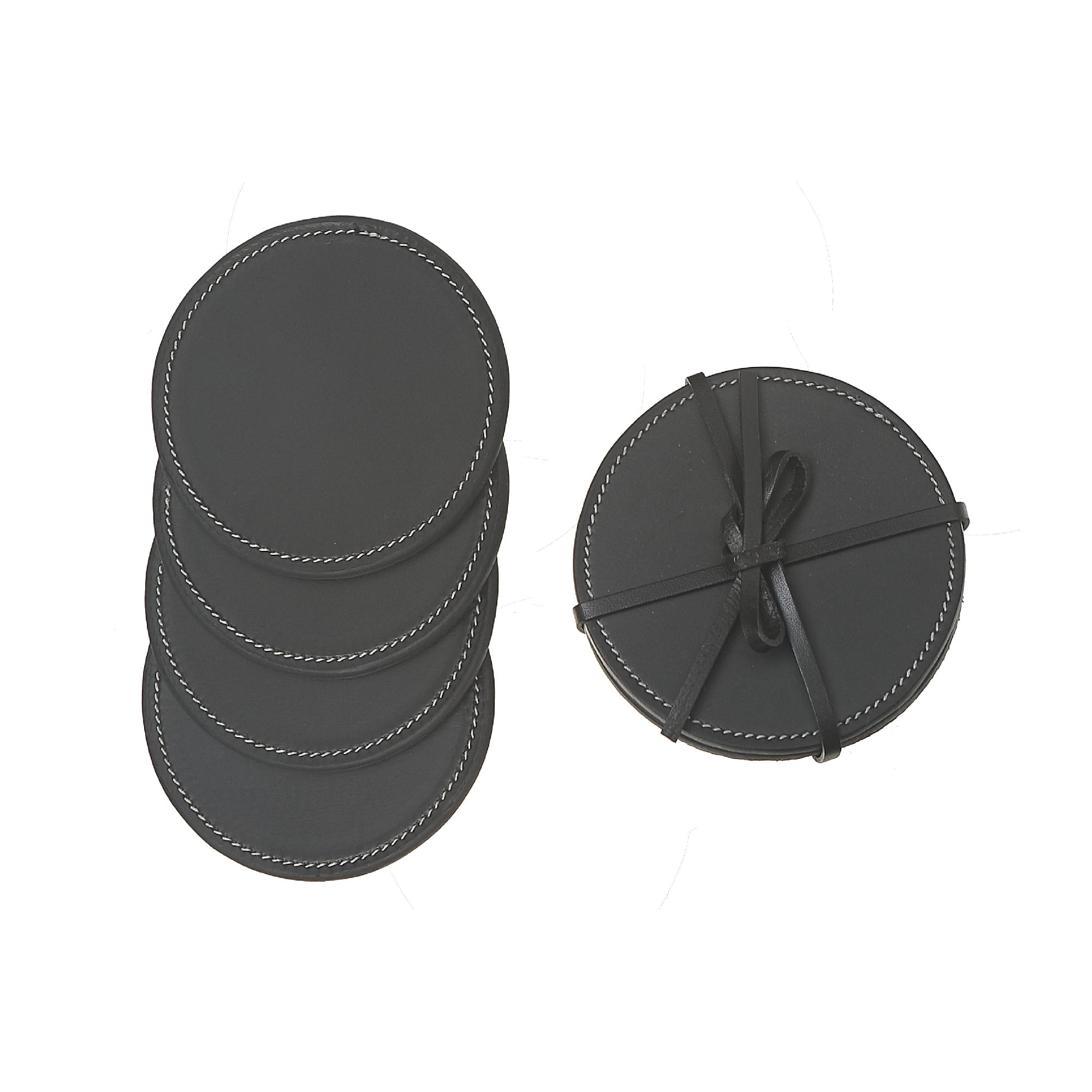 Set of 4 Round Brown Leather Coasters