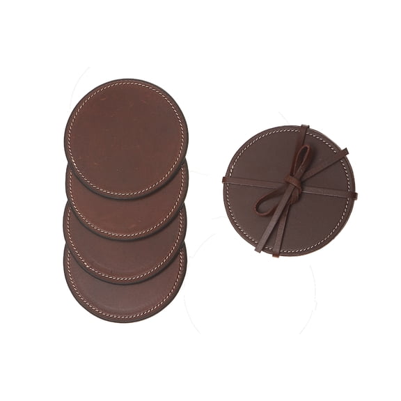 IH Casa Decor 4PC Round Genuine Leather Coasters Tan
