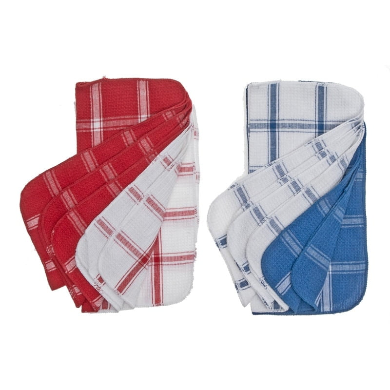 Assorted Red and Blue Cotton Waffle Dish Cloth Set