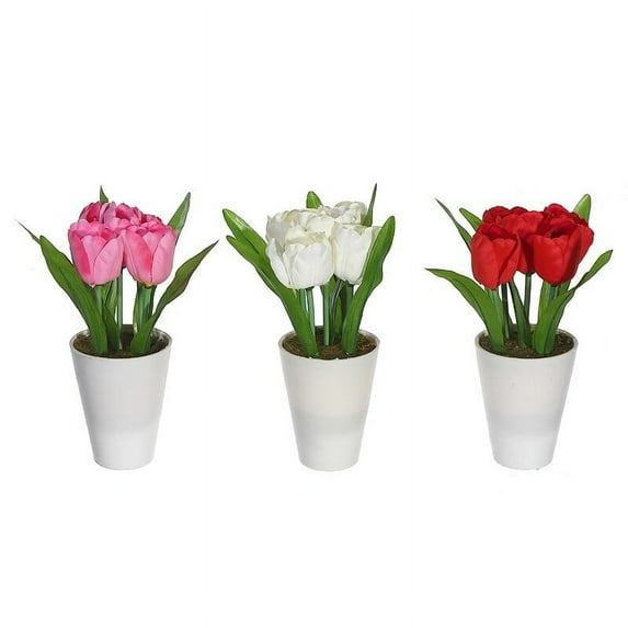 IH Casa Decor Artificial Tulips In White Plastic Pot (Asstd) - Set of 3