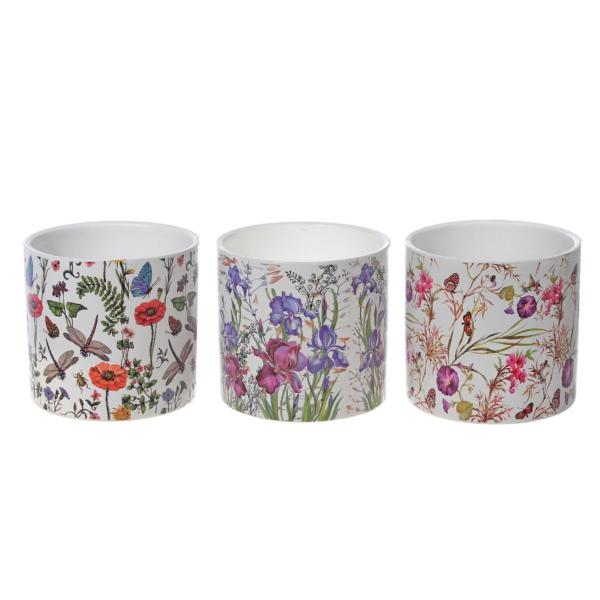 IH Casa Decor Ceramic Round Planters Butterfly Garden - Set of 3