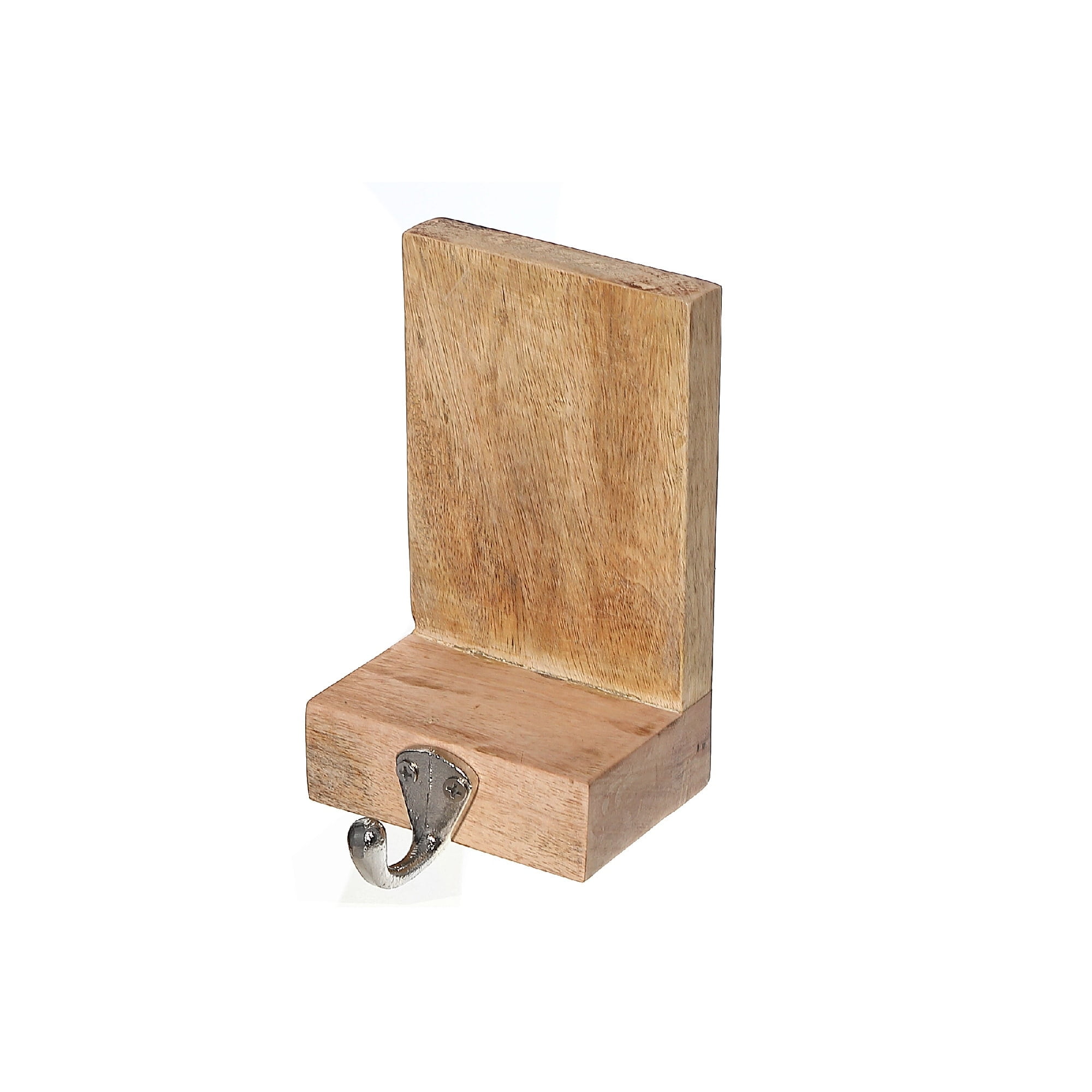 Natural Wood Stocking Holder with Nickel Hook