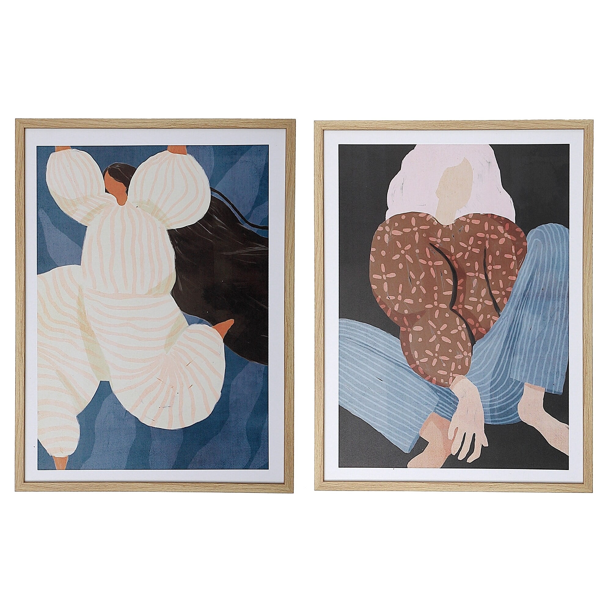 Modern Abstract Multi-Color Canvas Wall Art Set with Wooden Frames