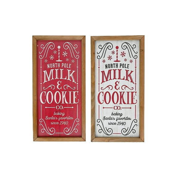 IH Casa Decor Framed Mdf North Pole Milk & Cookie Sign (Asstd) - Set of 2