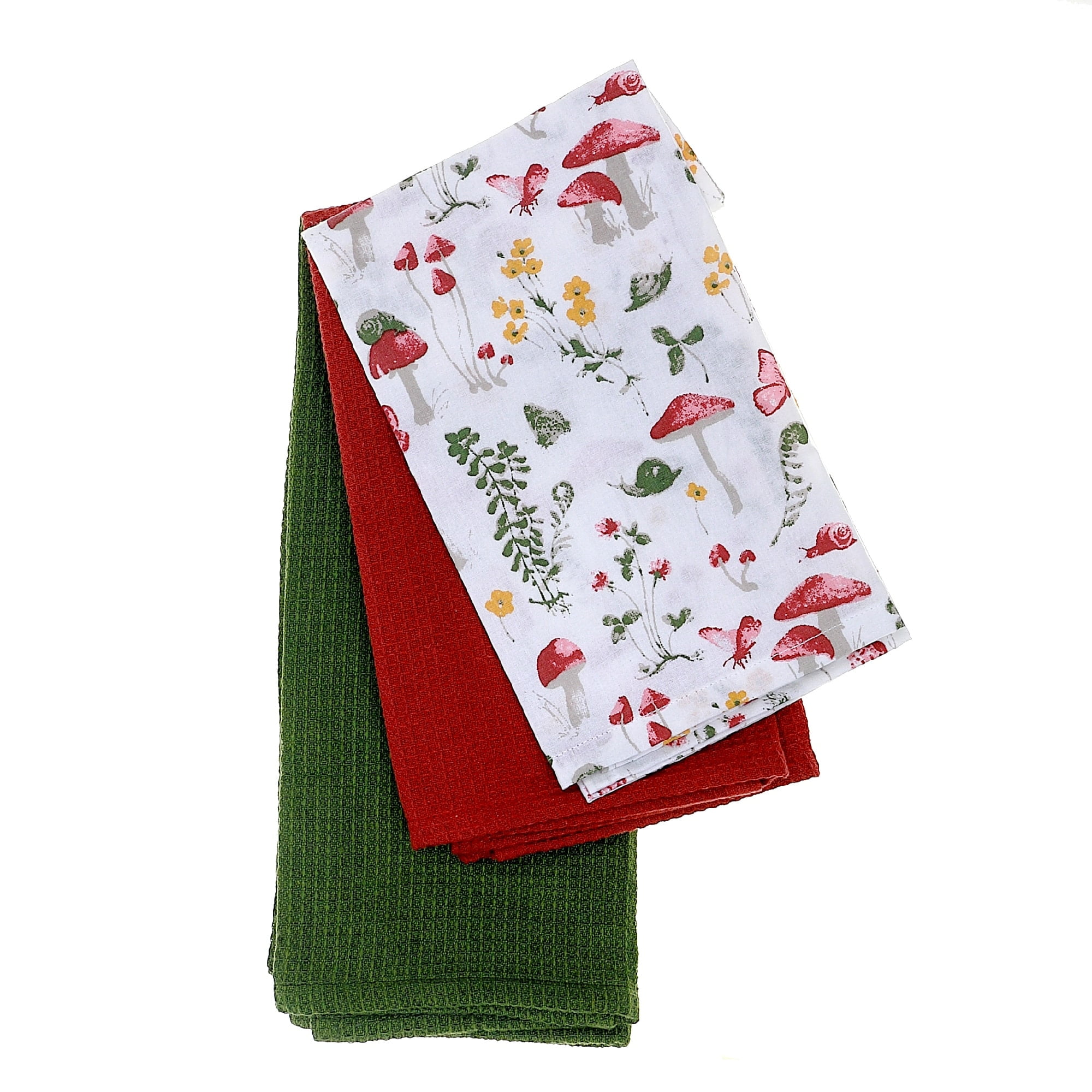 Multicolored Cotton Kitchen Towel Set with Mushroom Design