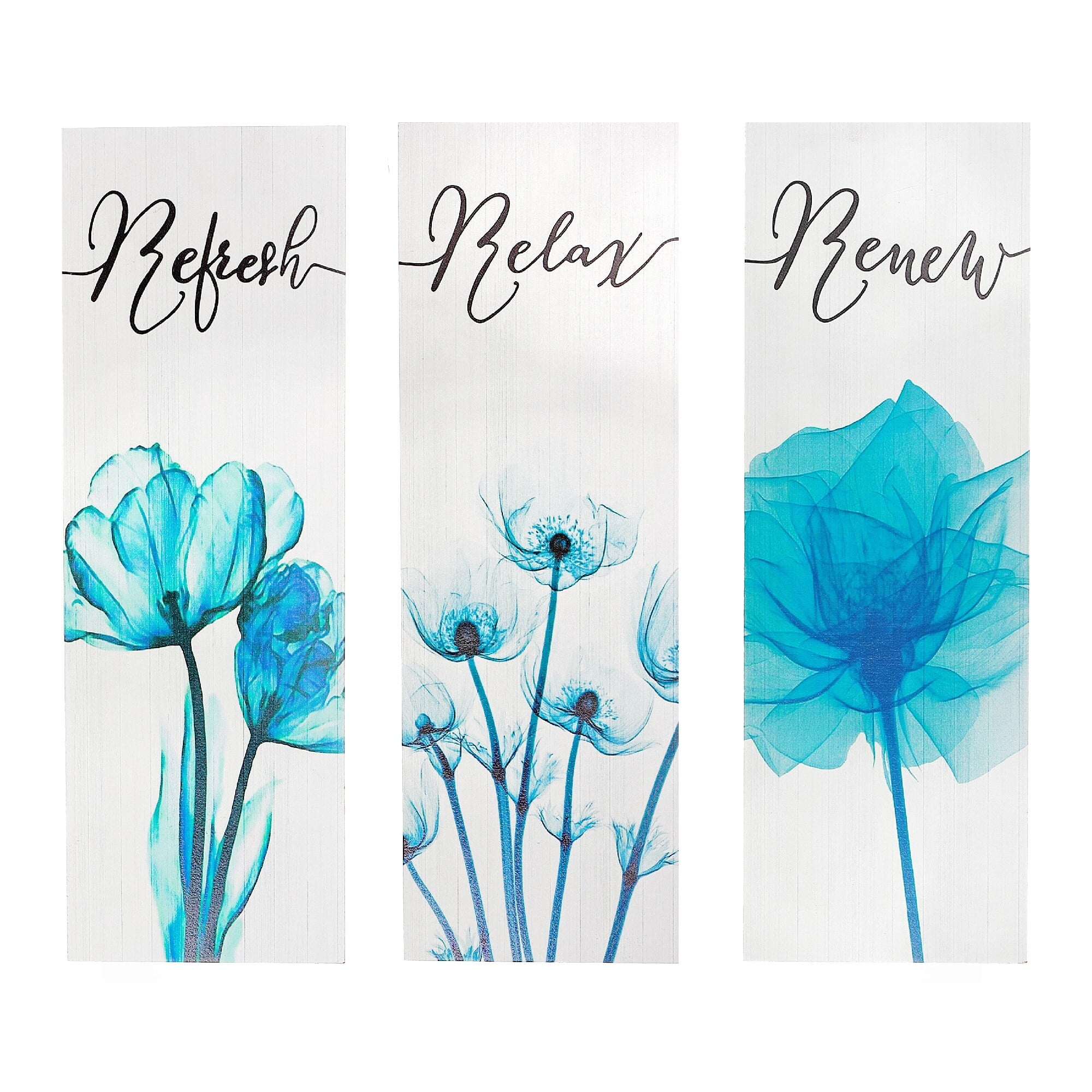 Relax Renew Refresh White and Blue MDF Wall Sign Set