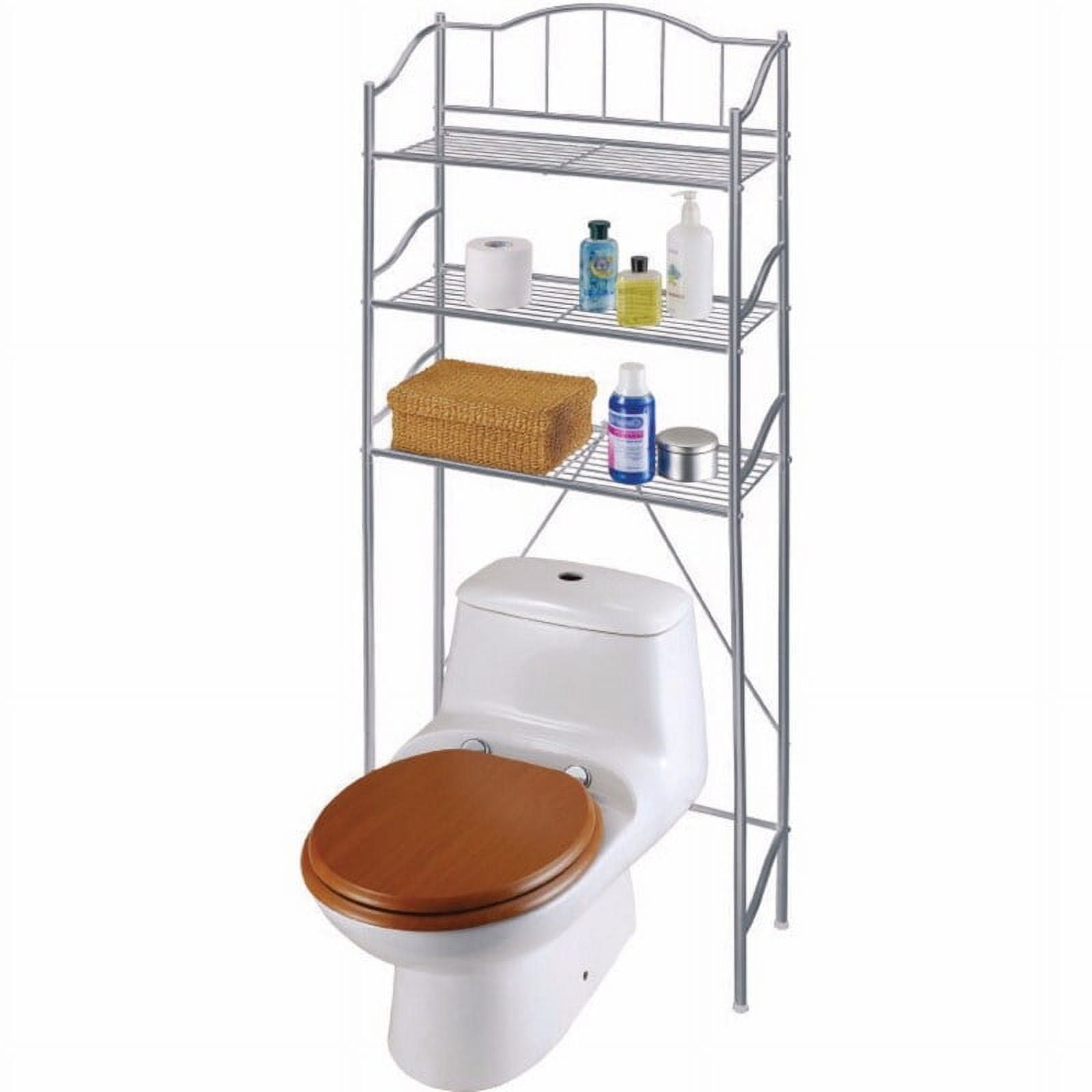 Gray Metal Over-the-Toilet Storage Unit with Three Shelves