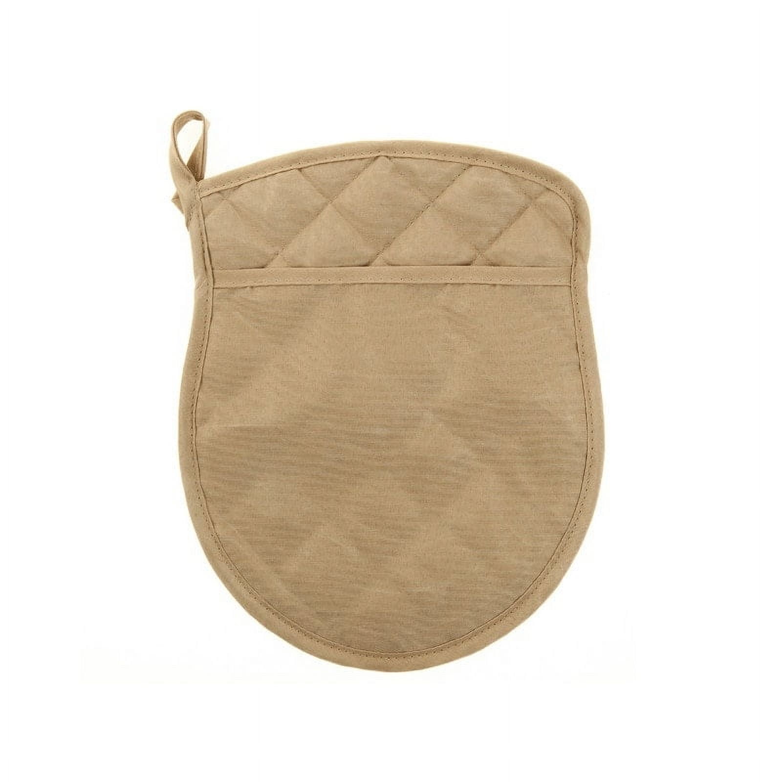 Taupe Quilted Polyester Pot Holder Set with Pocket