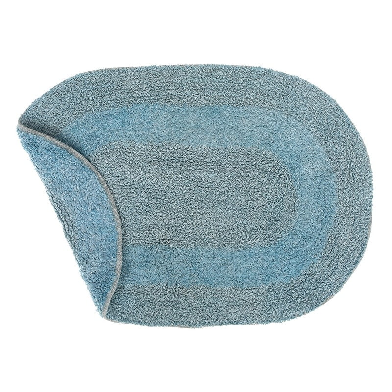 Blue Cotton Oval Reversible Bath Mat Set - 16" x 24"