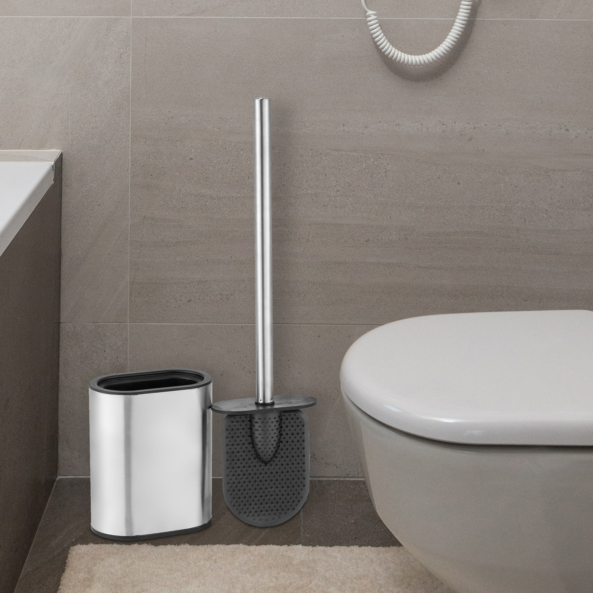Black Rubber Toilet Brush with Stainless Steel Holder