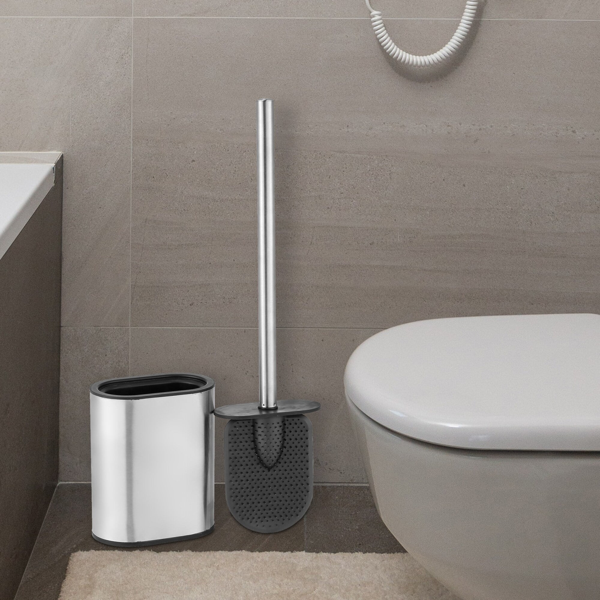 Black Rubber Toilet Brush with Stainless Steel Holder