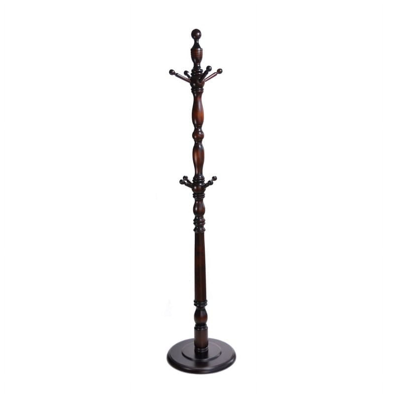 Dark Brown Wooden Traditional Coat Rack with Hooks