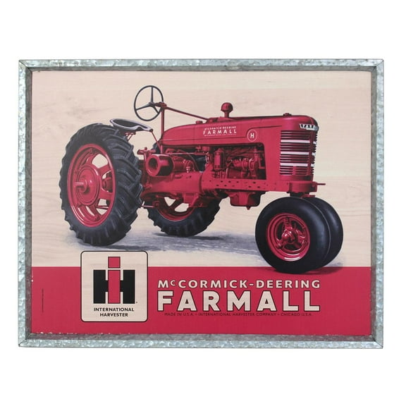 IH McCormick-Deering Farmall Tractor MDF Wood Sign in Galvanized Metal Frame, 20in x 16in 42070